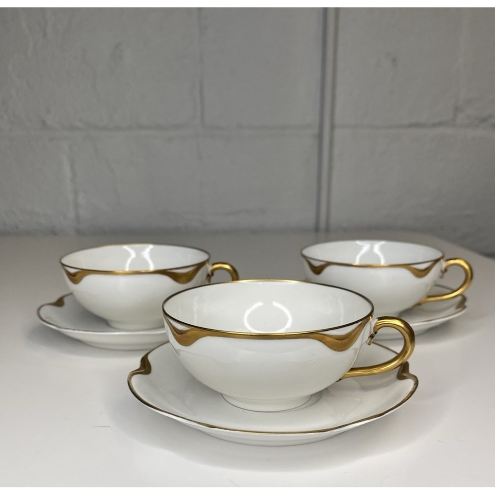 3 Sets Haviland & Co Limoges Silver Anniversary Tea Coffee Cups & Saucers 2"